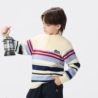 马骑顿 男童25冬新款学院风撞色条纹半开襟亲肤舒适针织衫毛衣 白底条 130