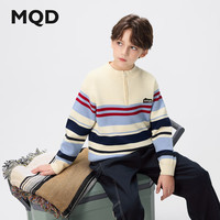 马骑顿MQD男童25冬学院风撞色条纹半开襟亲肤舒适针织衫毛衣 白底条 130