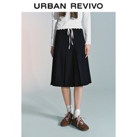UR2026春季女装休闲学院撞色腰头抽绳百褶半裙UYY560003 藏青 L