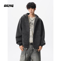 OEMG 重磅条纹连帽衫卫衣外套男士春秋款潮牌宽松休闲上衣高级感夹克 黑色