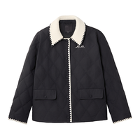 茵曼 时尚撞色翻领贝壳绣轻薄羽绒服2025冬季法式百搭宽松鸭绒外套