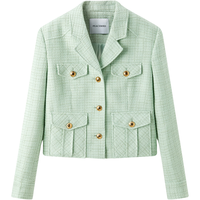 太平鸟女装西装春季工装风西装外套气质短款挺括时尚 绿色 S