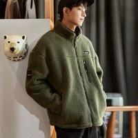 唐狮冬季仿羊羔绒外套男休闲加绒保暖仿羊羔毛厚休闲外套夹克 A款/军 绿 L