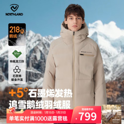 诺诗兰 羽绒服防寒保暖可升温高蓬鹅绒羽绒外套防泼防油污 悬崖卡其色 170