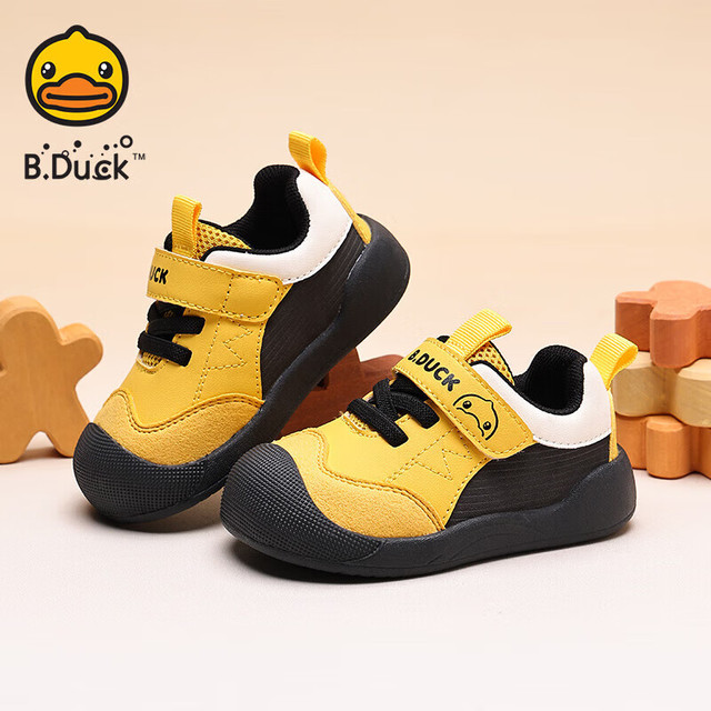 B.Duck 童鞋宝宝学步鞋秋季软底防滑透气男女童鞋 黄/黑/米