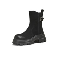 天美意 女靴加绒商场同款厚底增高短靴