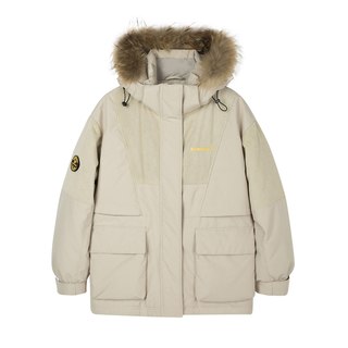 雪中飞秋冬潮流校园男女短款貉子毛领羽绒服灯芯绒拼接