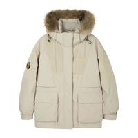 雪中飞秋冬潮流校园男女短款貉子毛领羽绒服灯芯绒拼接