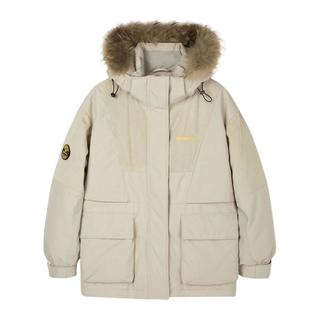 雪中飞秋冬潮流校园男女短款貉子毛领羽绒服灯芯绒拼接