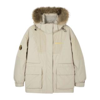 雪中飞秋冬潮流校园男女短款貉子毛领羽绒服灯芯绒拼接