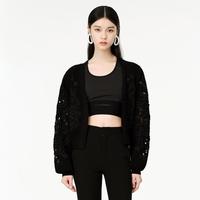 DAZZLE 地素春秋季气质镂空刺绣宽松毛衣开衫针织衫外套上衣女