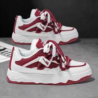 回力 红色本命年马年双鞋带情侣秋冬百搭男女同款时尚皮面运动厚底板鞋