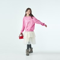 棵初 25年冬季新款亲子中大女童爱心蝴蝶印花卫衣抗静电保暖上衣