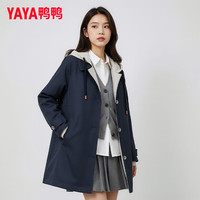 鸭鸭(YAYA)羽绒服女中长款2025冬季时尚拼接连帽休闲保暖风衣外套HS 深藏青色 M