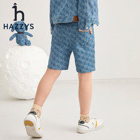 哈吉斯 品牌童装男童夏男童舒适百搭简约风弹力梭织牛仔短裤 蓝牛仔 145
