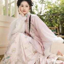 重回汉唐 新中式马面裙 秋冬明制汉服女款 圆领对襟袄