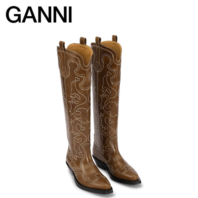 88VIP：GANNI 复古牛皮高筒西部靴骑士靴 S1859177