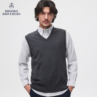 Brooks Brothers/布克兄弟男士25秋冬美利奴羊毛V领针织背心 0007-灰色 S