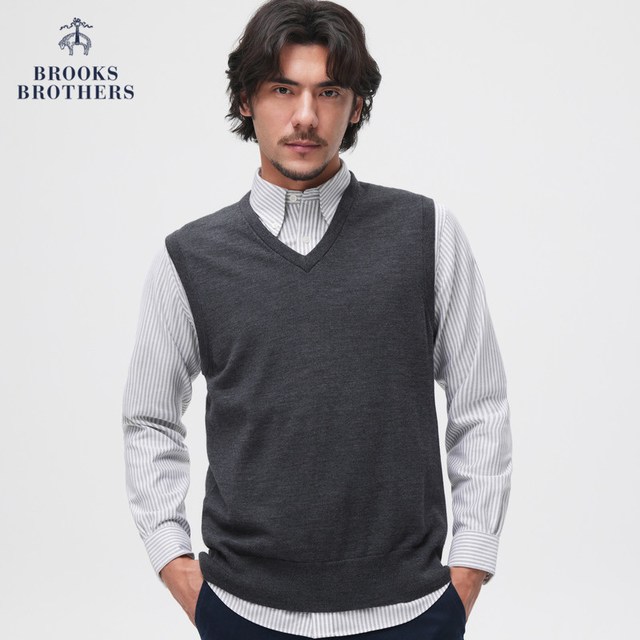 移动端：Brooks Brothers 【学院风】100%美利奴羊毛V领针织背心