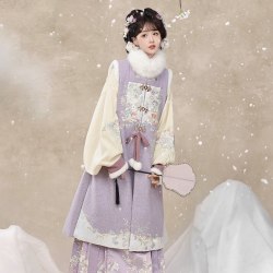 荨茉 花间啾影 明制原创汉服女 加绒长比甲马面裙2 冬季