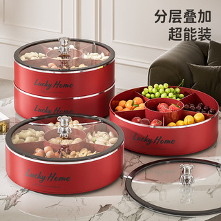 艾仕可新年结婚订婚果盘高端精致高颜值客厅茶几家用水果零食干果收纳盒 360°旋转丨中国红-单层