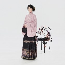 织造司 夜莺海棠 女士汉服 对襟披袄立领琵琶袖马面裙