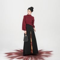 移动端：织造司 金灯花 女士汉服绣花对襟外套毛衣三裥裙