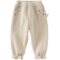 戴维贝拉（DAVE＆BELLA）童裤女宝宝加绒休闲裤洋气小童长裤女童束脚裤儿童裤子秋冬 米色 100cm(身高90-100cm)