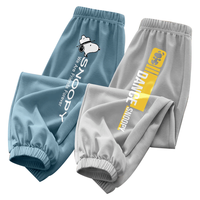 史努比男童裤子薄款夏款冰丝大童潮牌休闲裤卡通帅气儿童防蚊裤男 登月努比灰绿+级努比牛仔蓝 120cm(120cm)
