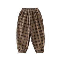 棉花堂儿童针织长裤2024春季宝宝休闲裤小童美拉德卡通裤子潮L 咖格 90cm