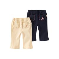 戴维贝拉（DAVE＆BELLA）洋气宝宝童裤儿童休闲裤秋季女童微喇裤小童裤子女宝刺绣长裤 米白 110cm(身高100-110cm)