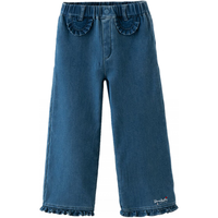 戴维贝拉（DAVE＆BELLA）儿童牛仔裤洋气中大童裤子小女孩直筒阔腿裤秋冬加绒女童长裤 牛仔蓝 120cm（身高110-120cm）