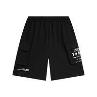 李宁 LI-NING童装儿童运动短裤子男小大童舒适柔软薄感毛圈五分裤160YKSU133-2 黑色