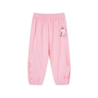 贝贝怡女童防蚊裤儿童春夏装透气2024束脚长裤洋气运动裤童装 粉色 90cm