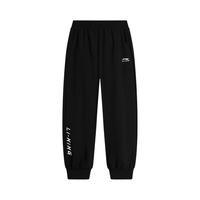LI-NING 李宁 童装凉感防晒运动裤男女小大童24春夏跑步束脚运动裤 黑色-3 160