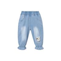 贝贝怡儿童牛仔裤2024夏季薄款女童装大童长裤休闲裤子童装 牛仔蓝 110cm