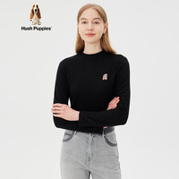 暇步士（Hush Puppies）女装秋季基础款多色百搭抓绒立领打底T恤 188黑色 M