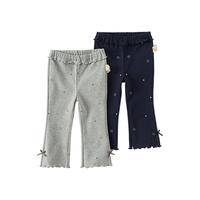 戴维贝拉（DAVE＆BELLA）女童弹力喇叭裤洋气女宝宝裤子儿童休闲裤小童长裤秋装童裤 藏青底印花 140cm（身高130-140cm）