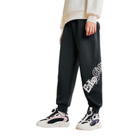 鸿星尔克女童裤子儿童秋季时尚运动裤子运动中大童儿童针织长裤 正黑 130