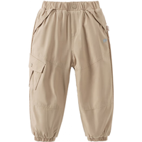 戴维贝拉（DAVE＆BELLA）儿童休闲裤加绒男童长裤2024冬季幼儿童裤女宝宝裤子束脚裤 卡其色 150cm（身高140-150cm）