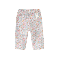戴维贝拉（DAVE＆BELLA）儿童七分裤抗菌防螨女童裤子洋气幼儿宝宝休闲裤2024夏装童裤 粉色花朵 73cm（身高66-73cm）