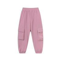 贝贝怡女童工装裤2024夏装中大童春夏薄款运动裤儿童休闲裤子 藕粉 130cm