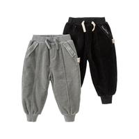 戴维贝拉（DAVE＆BELLA）男童休闲裤洋气小童裤子灯芯绒儿童长裤保暖男宝宝束脚裤秋冬 黑色 110cm(身高100-110cm)