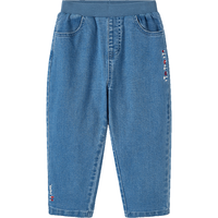 YeeHoO英氏儿童牛仔裤秋冬季摇粒绒女童裤子防静电2024 中牛仔蓝 80cm（身高72-80cm）