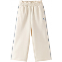 戴维贝拉（DAVE＆BELLA）中大童直筒裤女童休闲裤小女孩阔腿裤2024秋季童裤儿童裤子 米色 110cm(身高100-110cm)