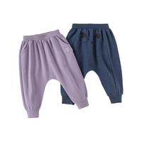 戴维贝拉(DAVE&BELLA)童裤男童全棉大屁屁裤女宝宝休闲裤2024秋装儿童裤子小童长裤 烟紫色 73cm(身高66-73cm)
