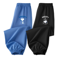 史努比男童裤子防蚊裤夏季薄款纯棉儿童休闲裤潮牌卡通帅气童装 牛仔蓝 墨镜努比+黑 飞行帽努比X 90