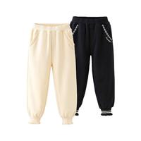 戴维贝拉（DAVE＆BELLA）童裤女童长裤洋气小女孩裤子2024秋季中大童休闲裤儿童运动裤 米色 150cm(身高140-150cm)