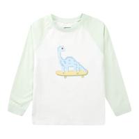 歌瑞家（greatfamily）儿童睡衣2024春季家居服Q弹棉单面布小童中大童装乐友 男童【圆领长袖上衣】绿白 110【4-5岁】