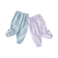 戴维贝拉（DAVE＆BELLA）儿童裤子女童速干裤小童休闲裤洋气宝宝束脚长裤2024夏装童裤 灰蓝色 100cm(身高90-100cm)